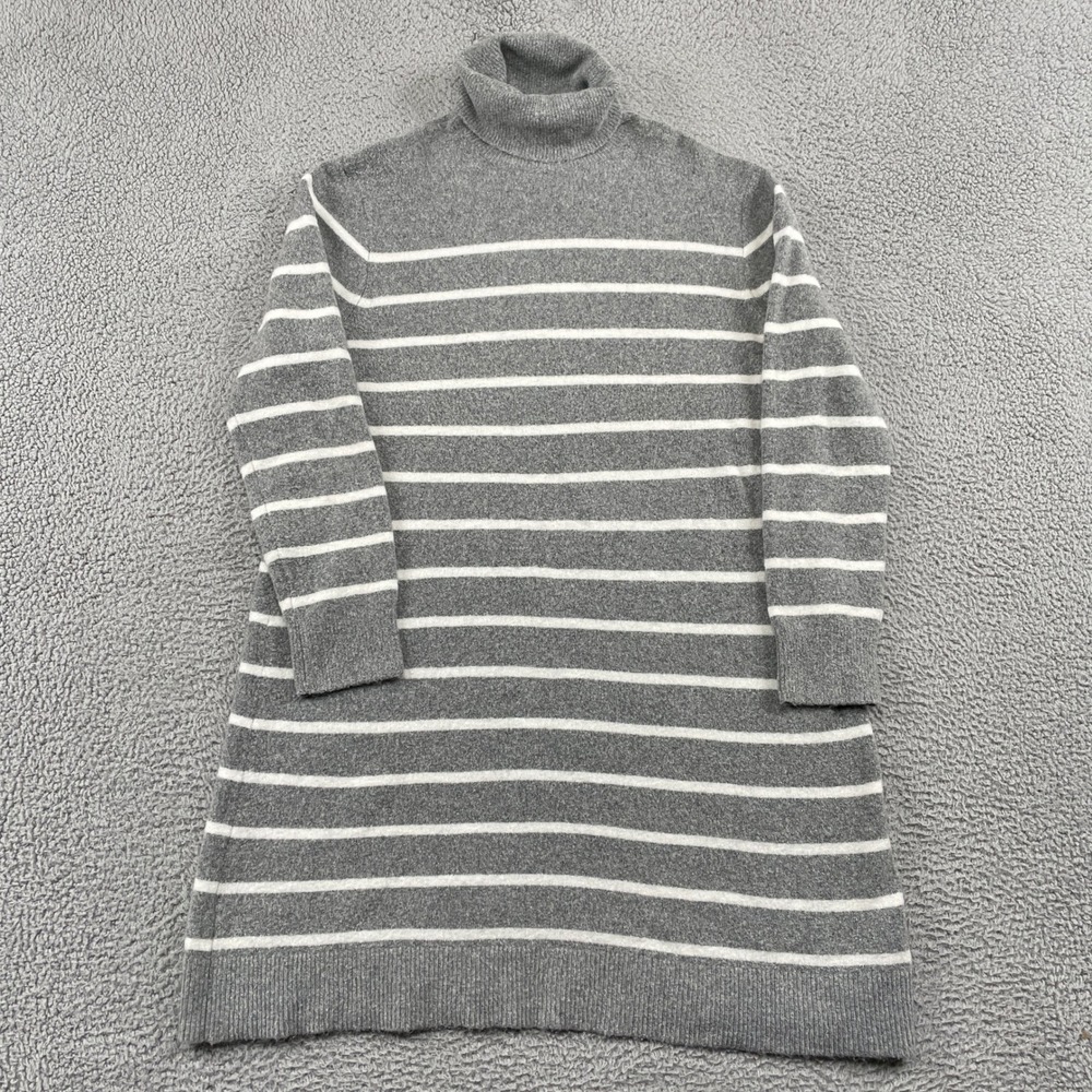 J.Crew Sweater Dress Womens XL Gray Striped BC720 Turtleneck Long Sleeve Knit‎